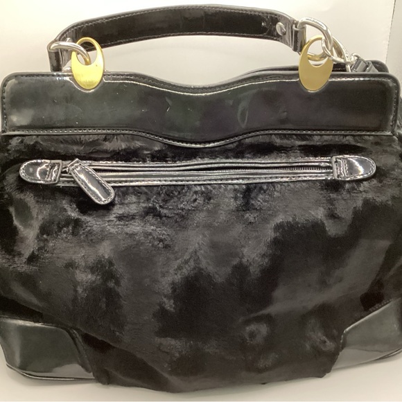 VT Luxe Crushed Velvet Fo Faux Fur Satchel Pockets - Picture 3 of 6